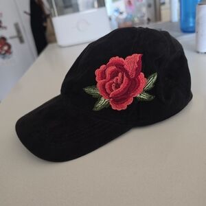 David and Young Black Cap with Red Rose Embroidery
